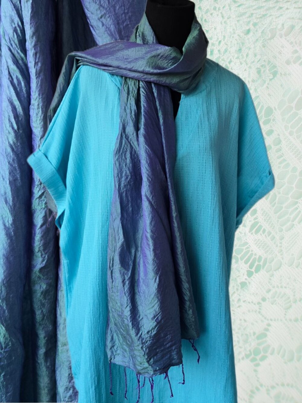 Sea Blue Crinkle Scarf Mermaidcore